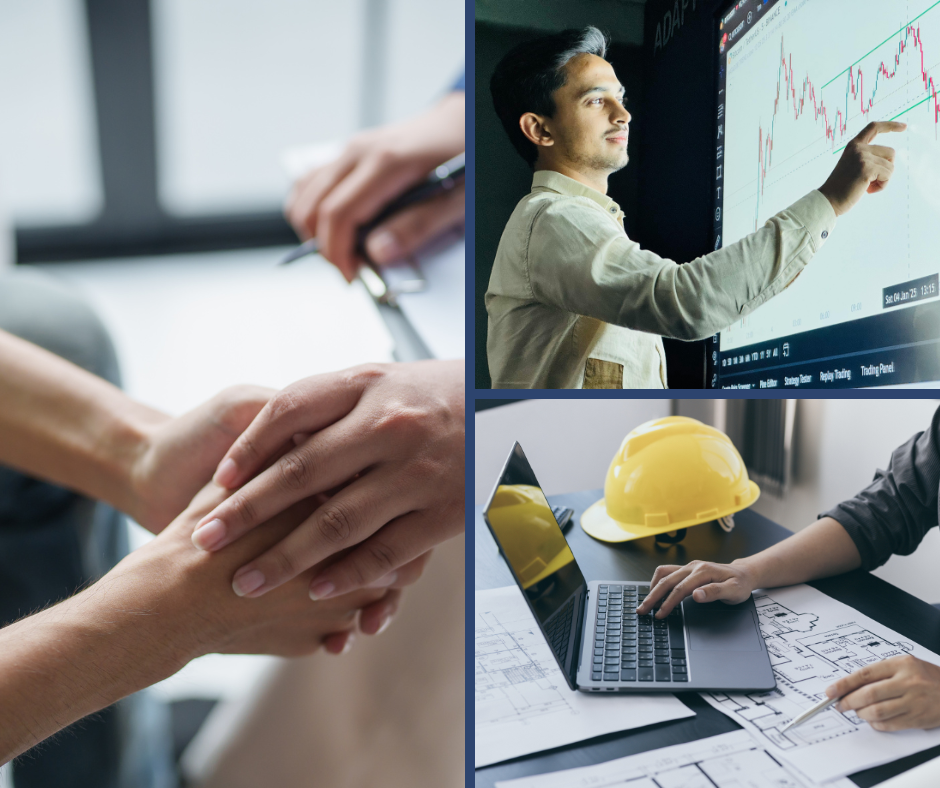 Collage de profesionales técnicos y de gestión con el texto “Nuevos tests Grupo A/A1 Gestión y Servicios en Test Online OPE