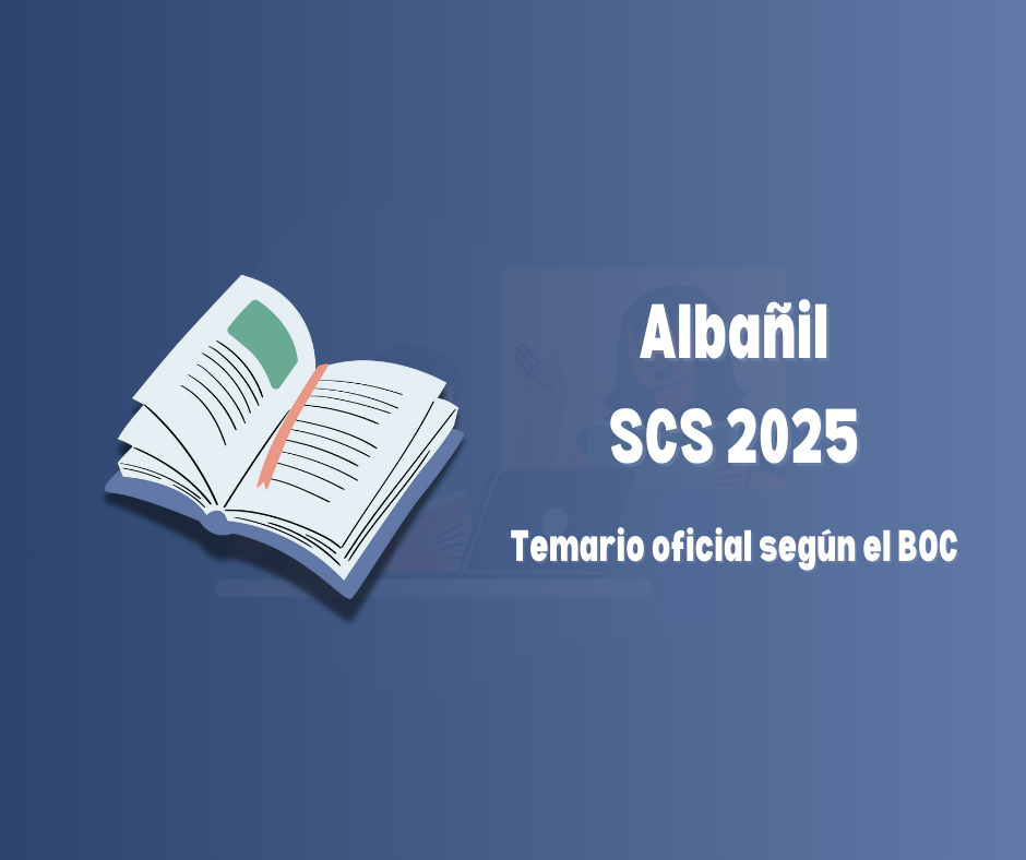 Imagen informativa de la convocatoria OPE SCS 2025 para la categoría Albañil del Servicio Canario de la Salud.